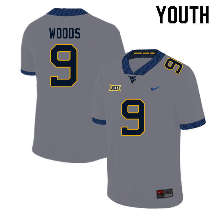 Youth #9 Charles Woods West Virginia Mountaineers College Football Jerseys Sale-Gray - Click Image to Close